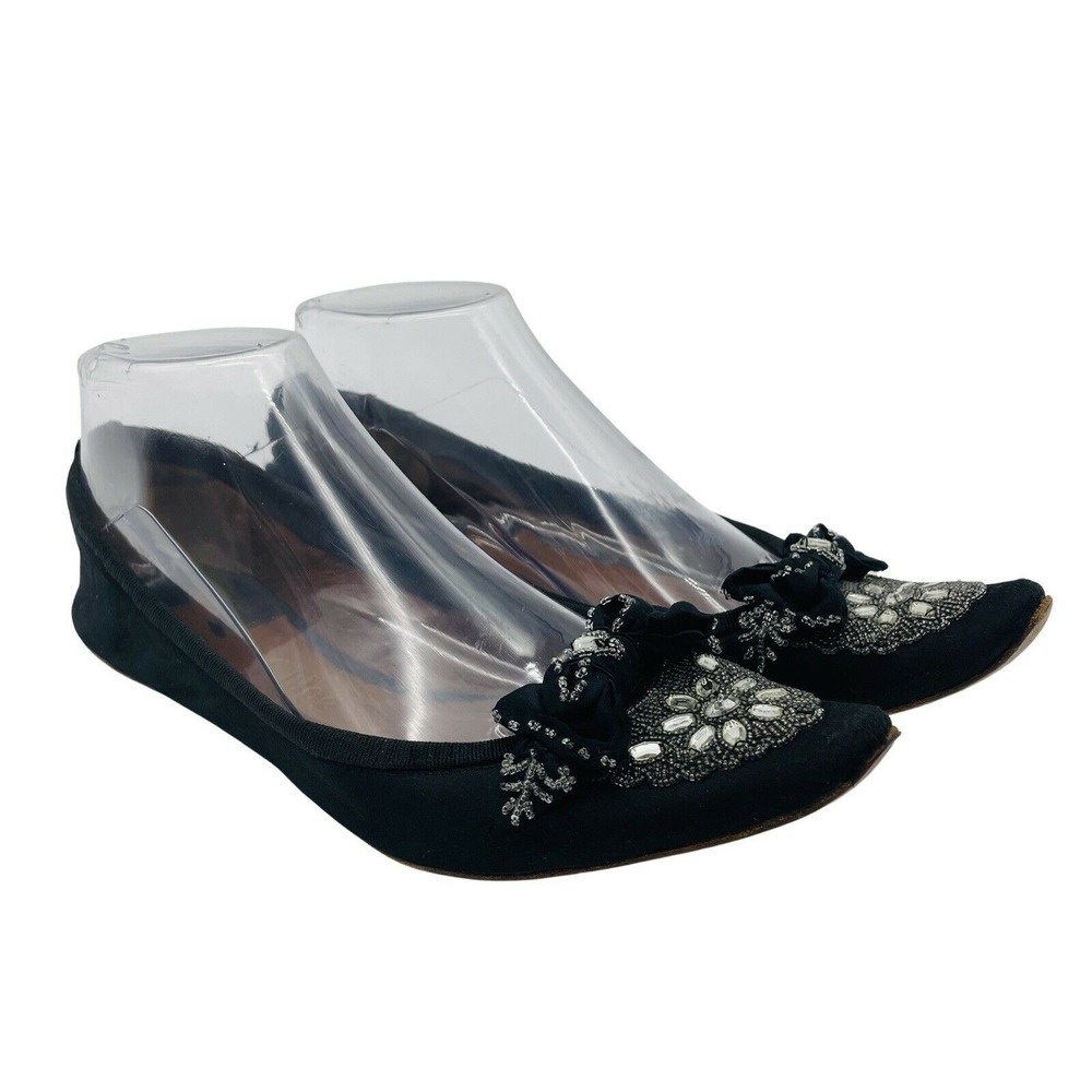 Chloe Flats Womens Size 6 Pointed Toe Embellished Satin Crystal Bow Leather